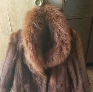 Mid-length Mink and Fox fur coat, size medium
